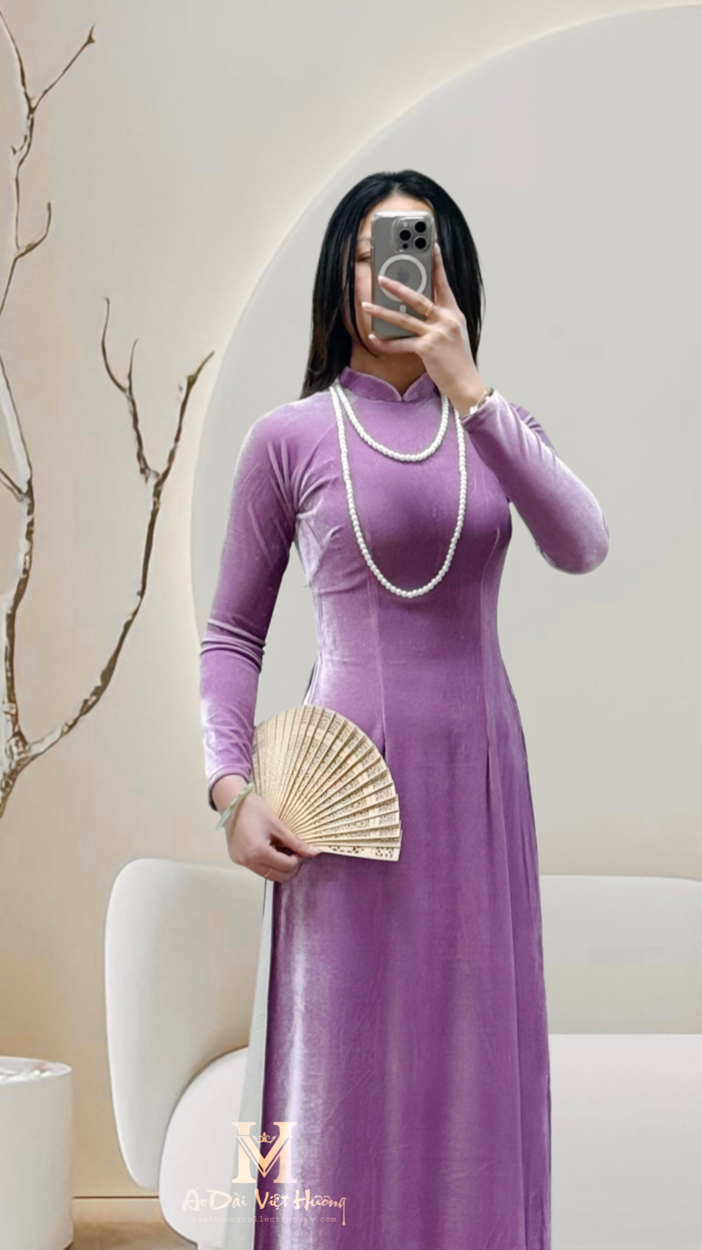 A55 - Áo Dài Nhung The Thun Light Purple.