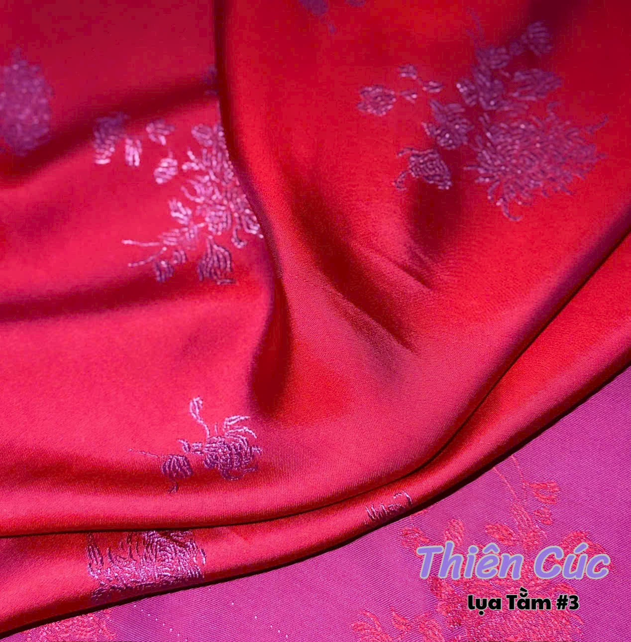 B1 - Áo Bà Ba Gấm Lụa Thiên Cúc Đỏ Hồng