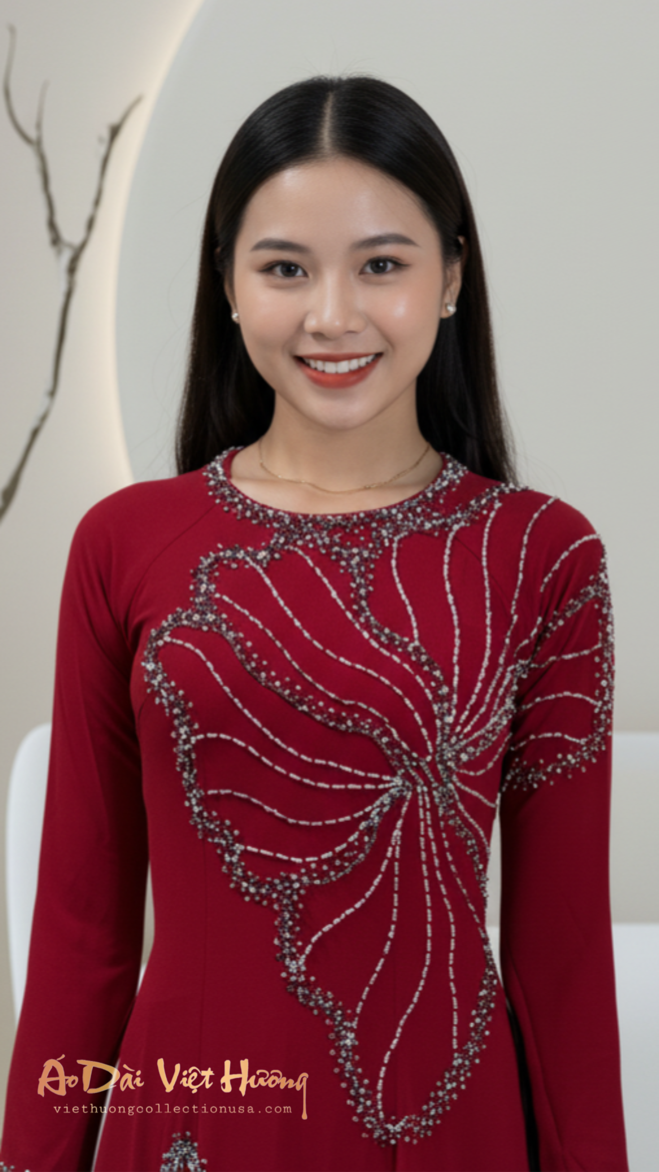 A34 - Áo Dài Lụa Hai Da Thiết Kế Đỏ Đô