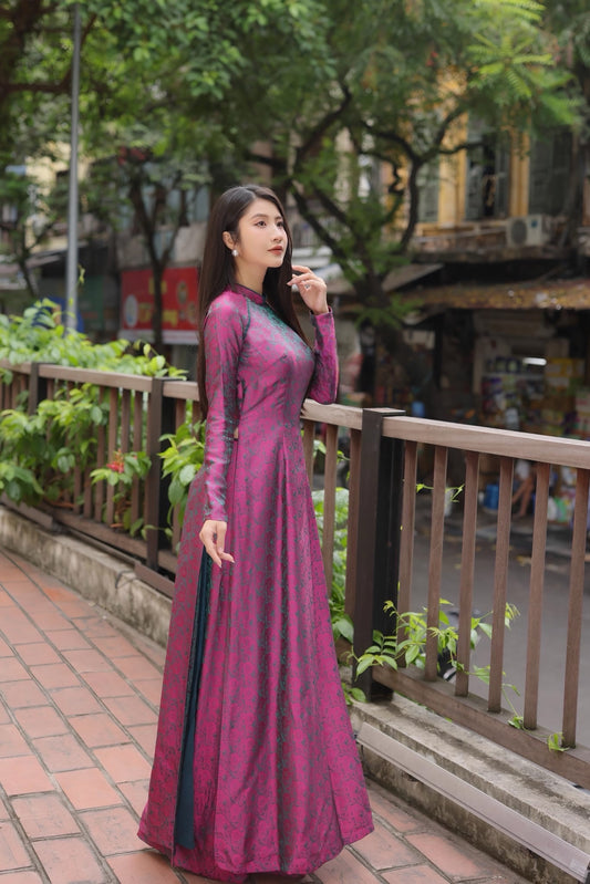 A05 - Set Áo Dài Tơ Tằm Nha Xá (phối Tơ Tằm Bảo Lộc) | Kèm Quần
