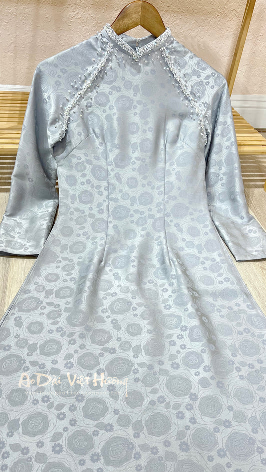 Áo Dài Lụa Ánh Kim Thái Tuấn Gray (Cổ 2cm)