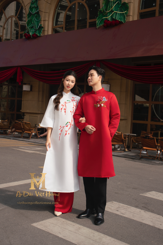 F30 - Red Men’s Áo Dài Phú Quý (Family Áo Dài). Final sale (no return/exchange)