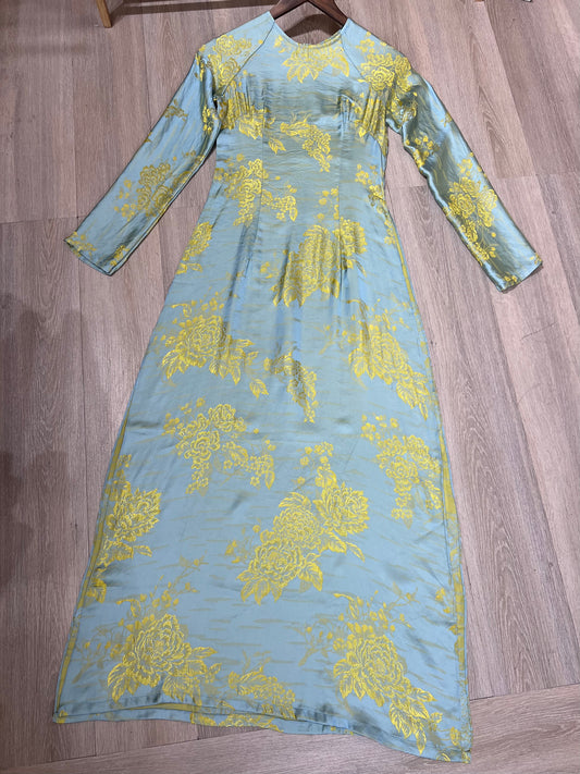 A150 - Áo Dài Lụa Tằm Xanh Ngọc ánh Gold | Áo Only