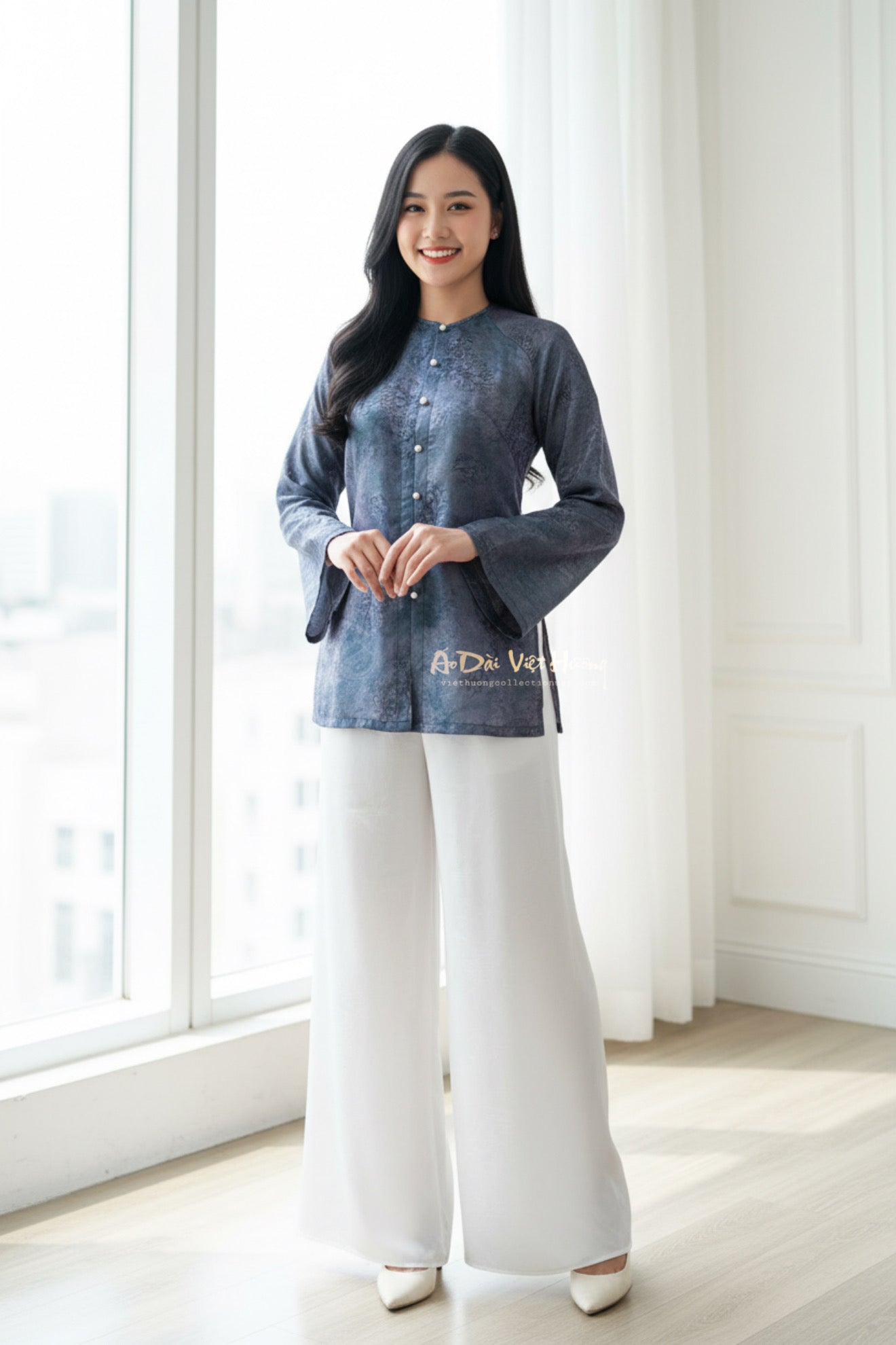 B09 - Áo Bà Ba Tencel Mộc Lan Xanh Ánh Hồng | Áo Only