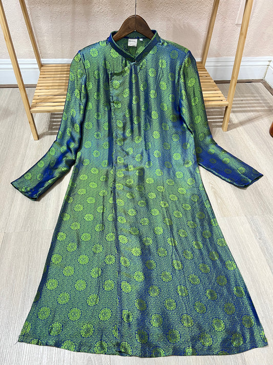 A84 - Men’s Áo Dài Nha Xá Silk Blue/Green