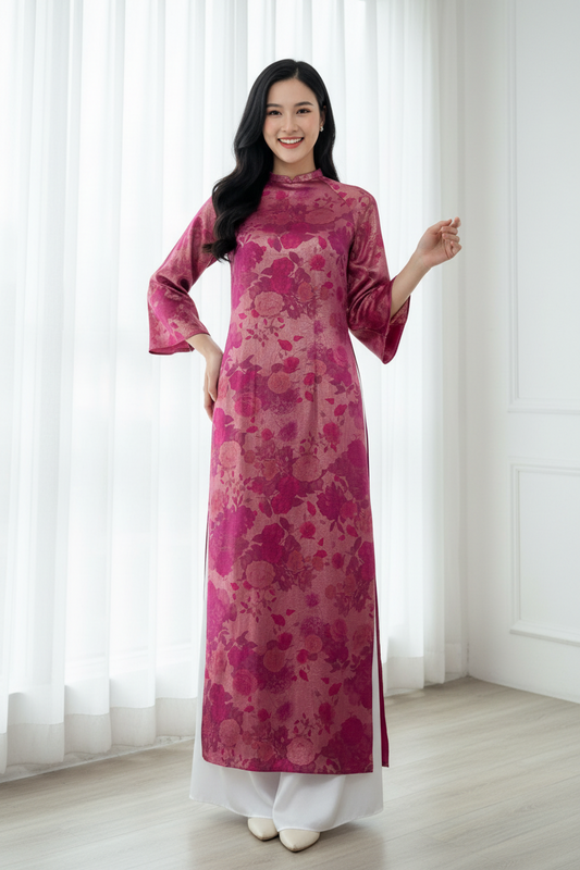 A30 - Áo Dài Suông Lụa Tiêu Giao Xà Cừ Hồng
