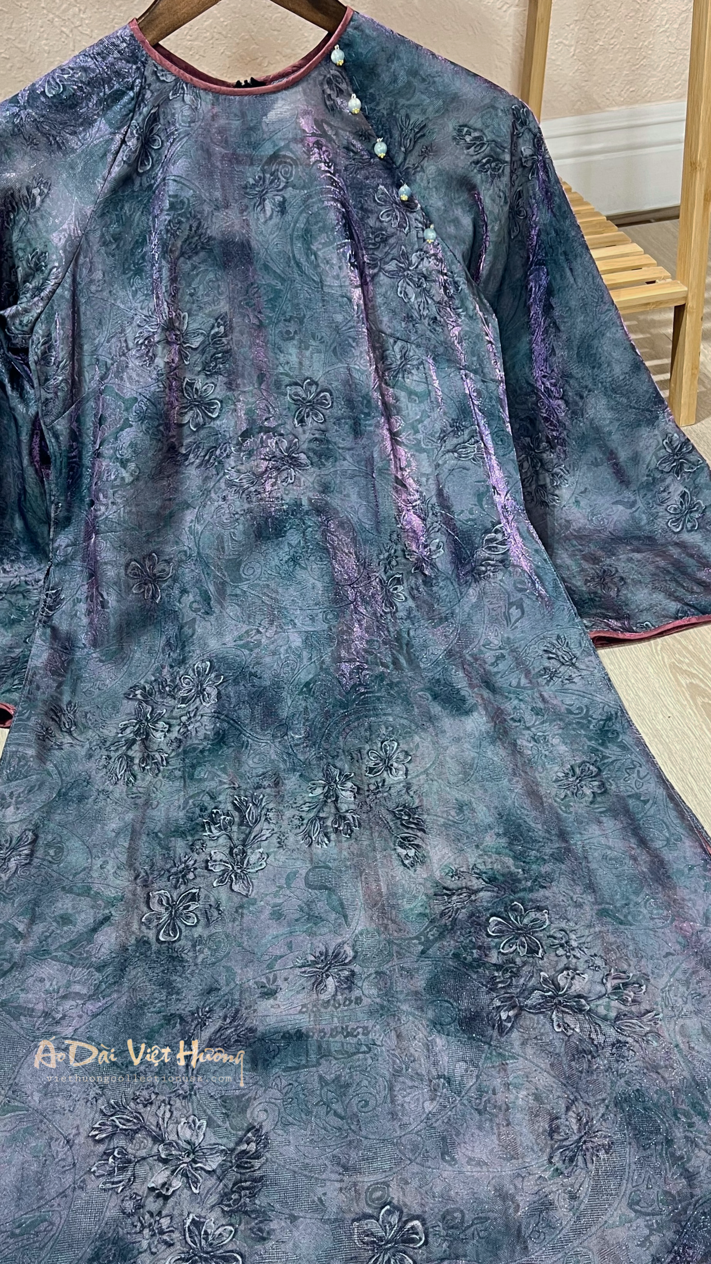 A39 - Áo Dài Dáng Suông Tencel Mộc Lan Xanh Ánh Hồng