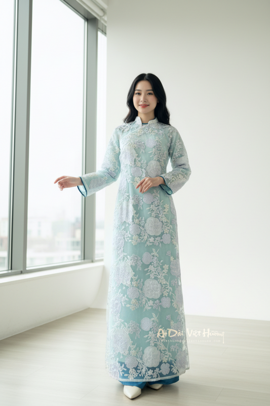 A47 - Áo Ngũ Thân cách điệu Tơ Ren Tím