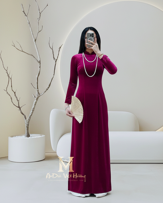 A51 - Áo Dài Nhung The Thun Purple Pink