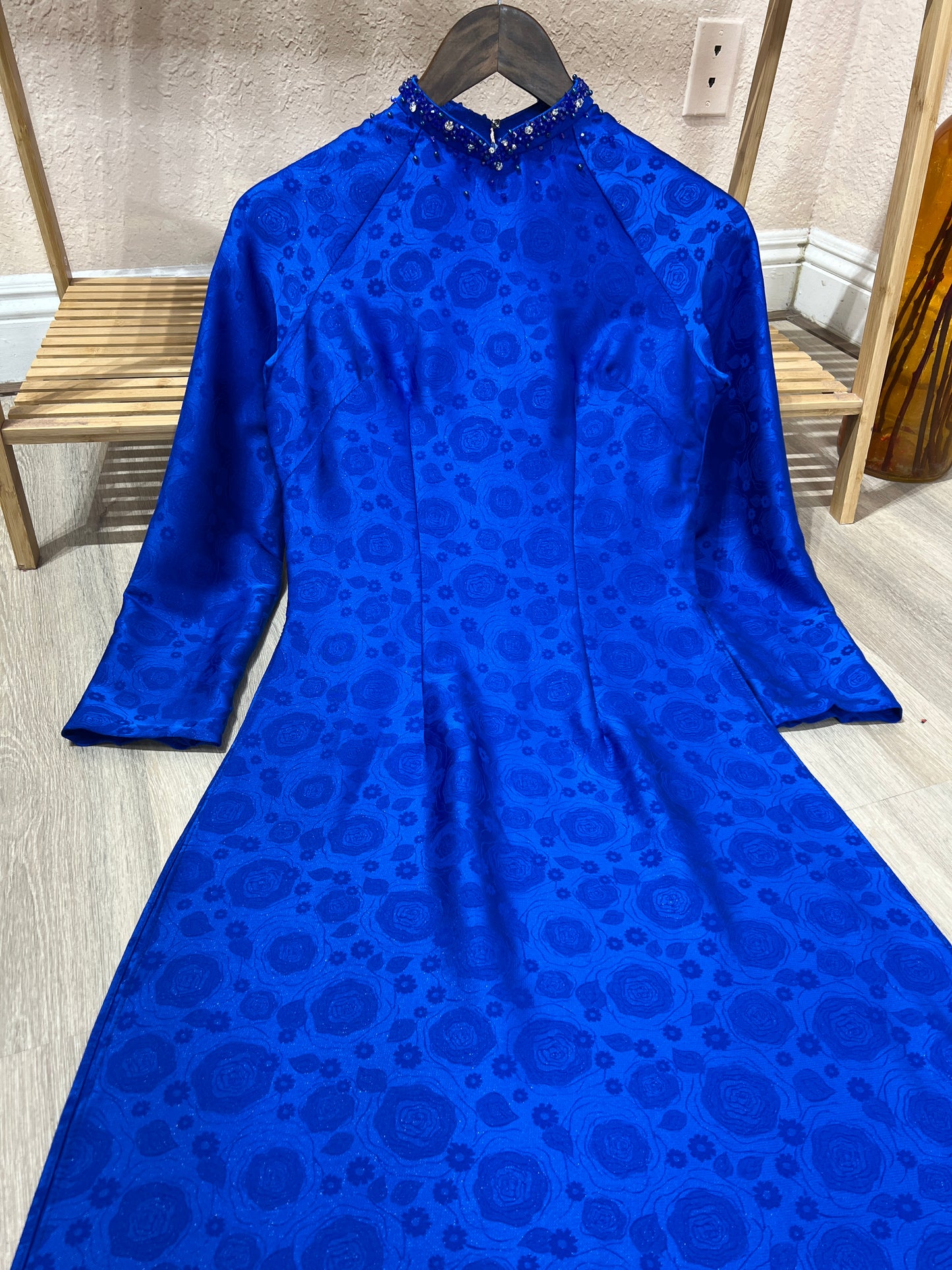 A30 - Áo Dài Lụa Ánh Kim Thái Tuấn Cobalt Blue (Cổ 2cm)