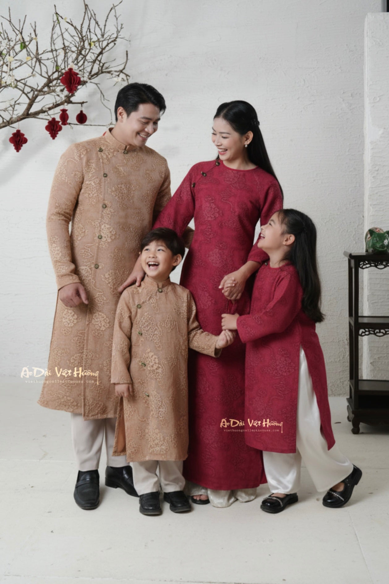 D6 - Boy’s Áo Dài Tơ Mành Vân Mây Nâu