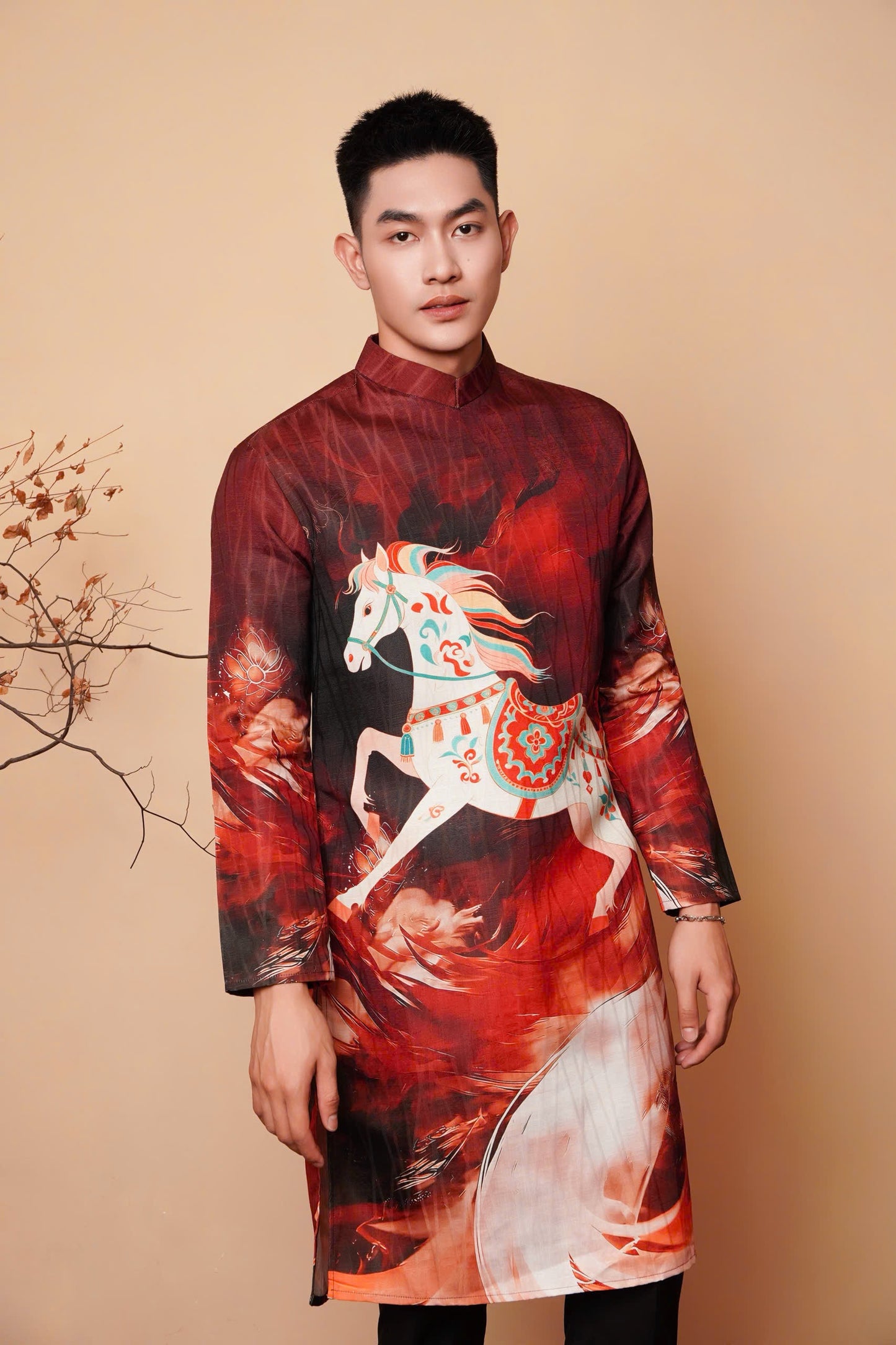 A131 - Men’s Áo Dài In Ngựa Đỏ