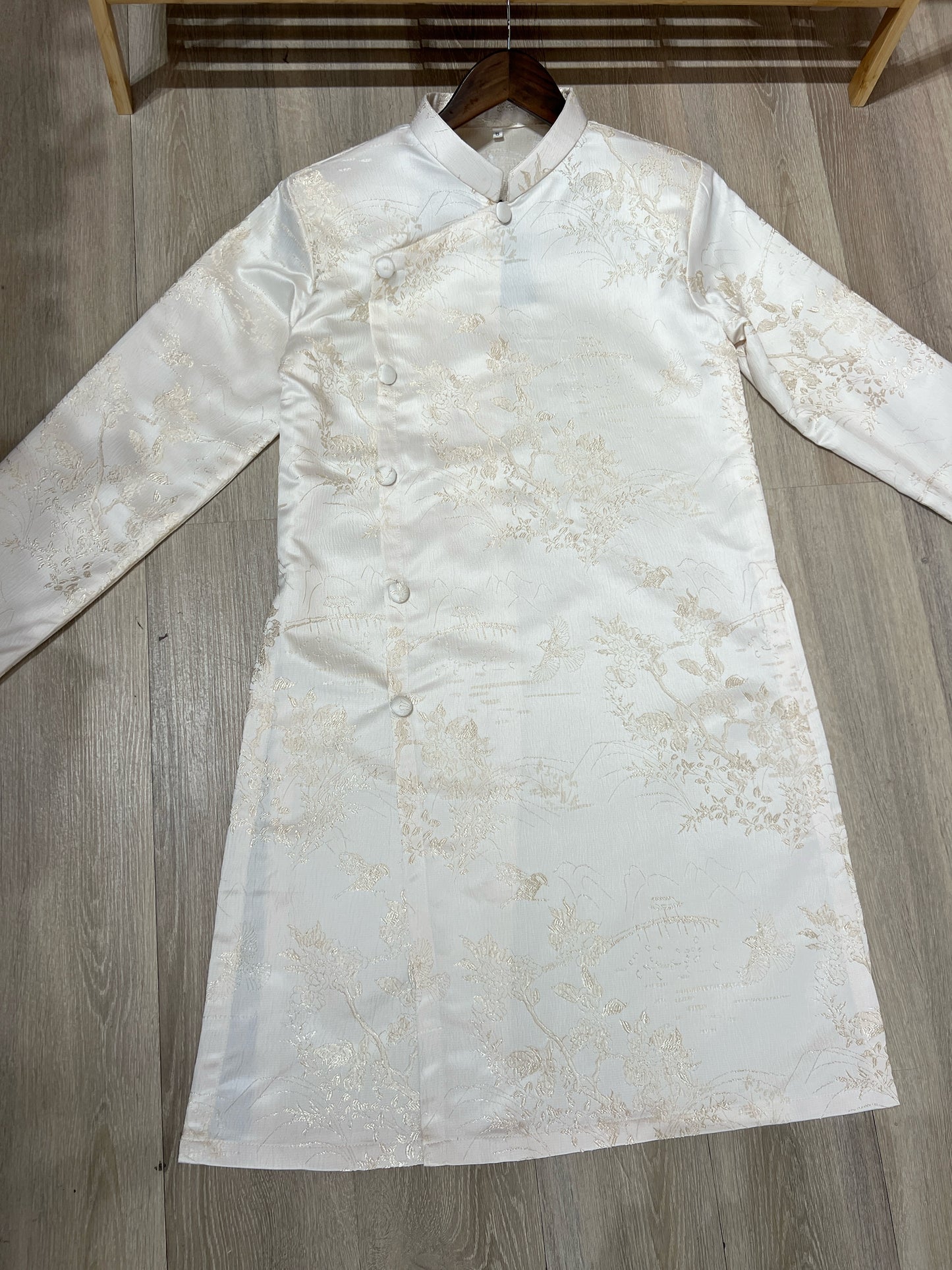 A80 - Men’s Áo Dài Gấm Trắng Kem