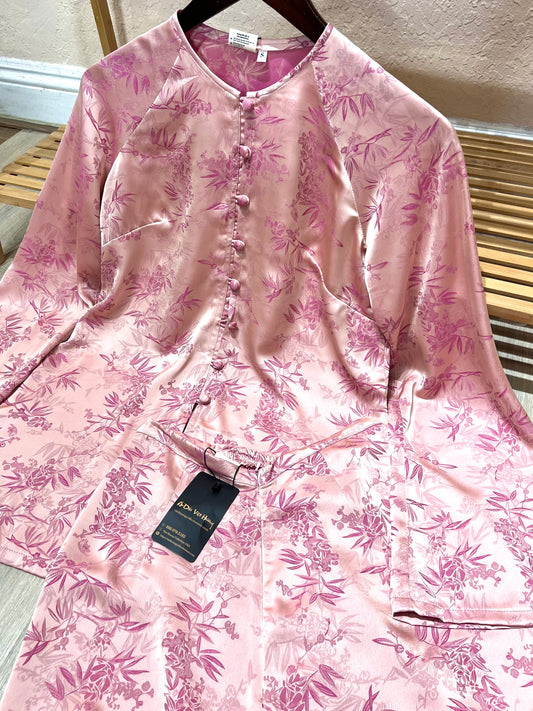 B30 - Set Áo Bà Ba Hồng Lụa lá Trúc | Kèm quần. Final sale (no return/exchange)