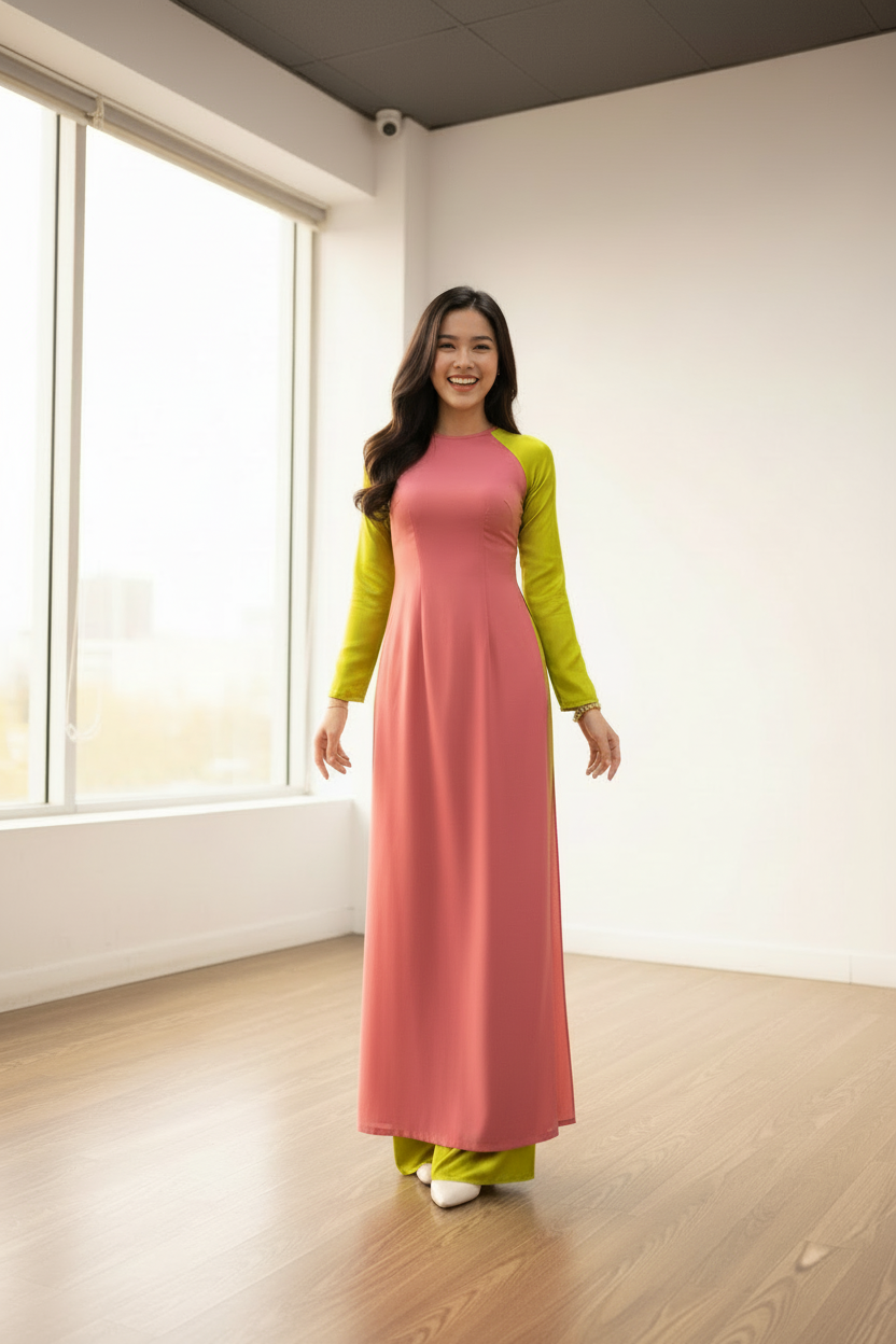 A61 - Set Áo Dài Lụa Đổi Màu (kèm quần)