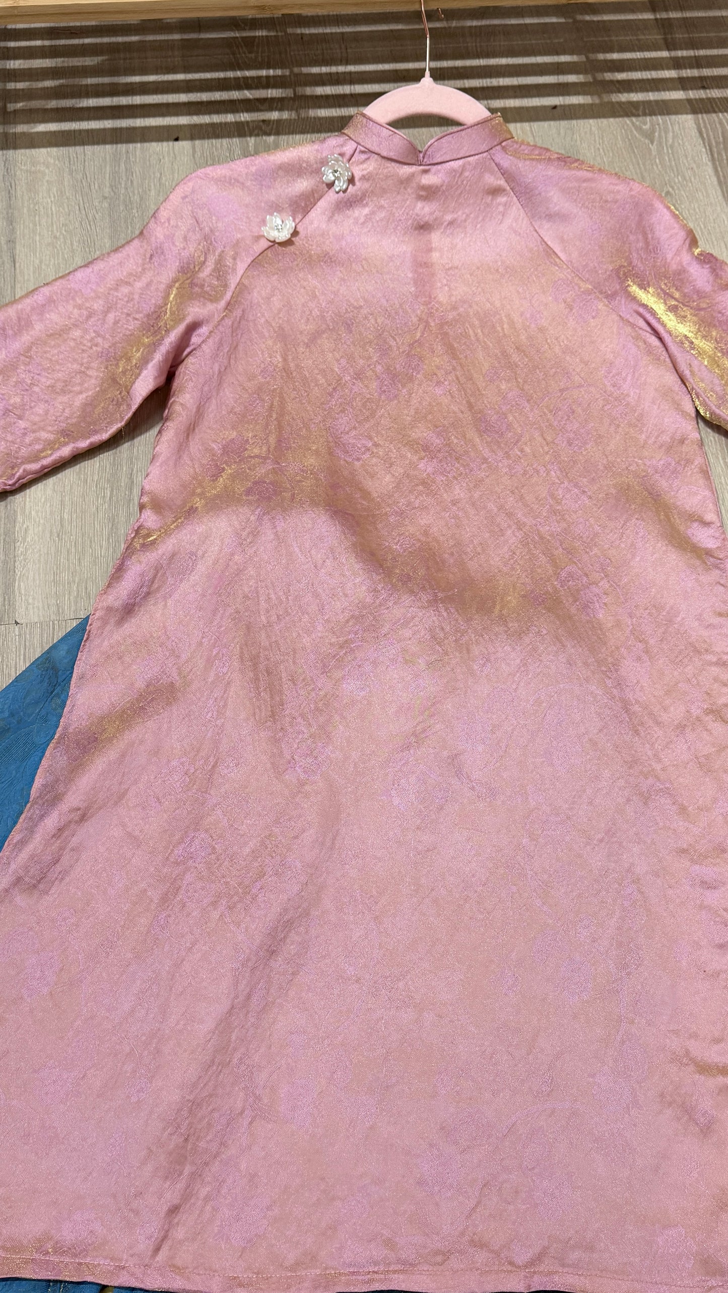 G4 - Girl’s Set Áo Dài Tơ Tencel 4 Tà Hồng/ Vàng (kèm quần)