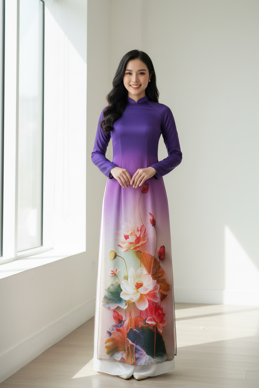 A53 - Áo Dài Tiêu Giao Tím Hoa Sen | Áo Only
