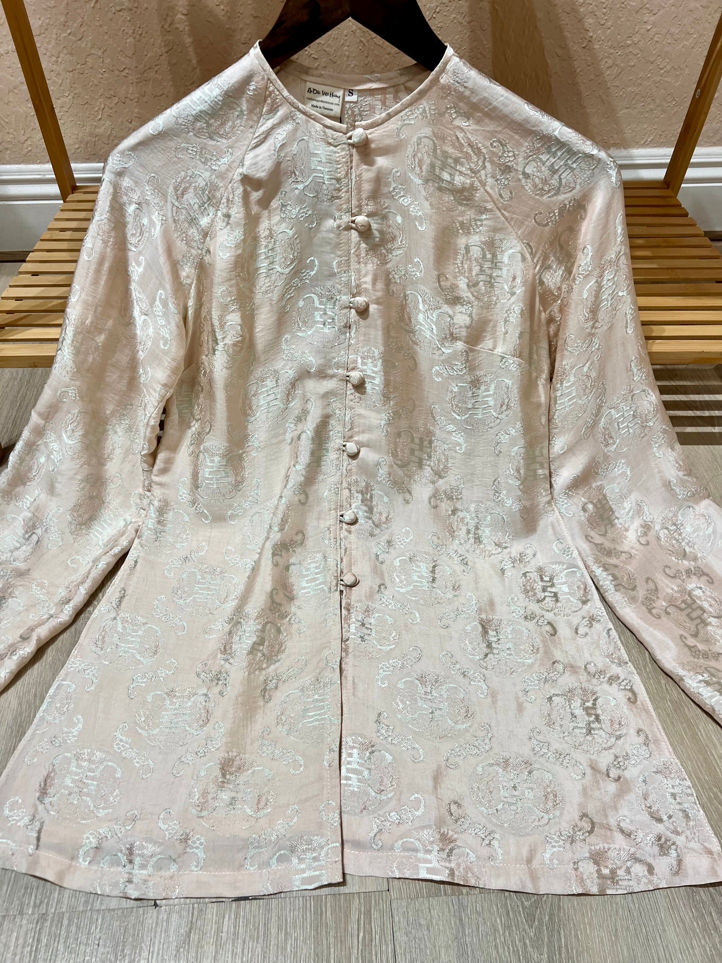 B2 - Áo Bà Ba Lụa Tơ Tằm Nha Xá Baby Pink ánh Xanh