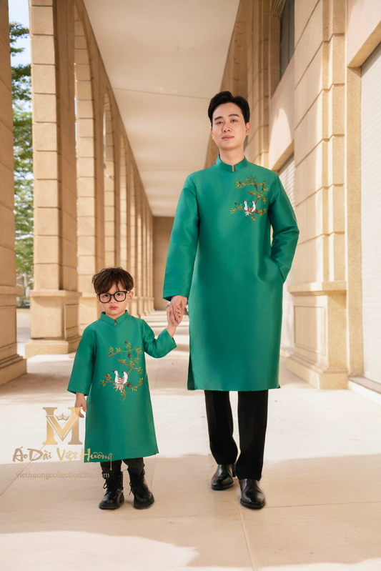 F22 - Embroidery Green Men’s Áo Dài Tân Xuân (Family Áo Dài). Final sale (no return/exchange)