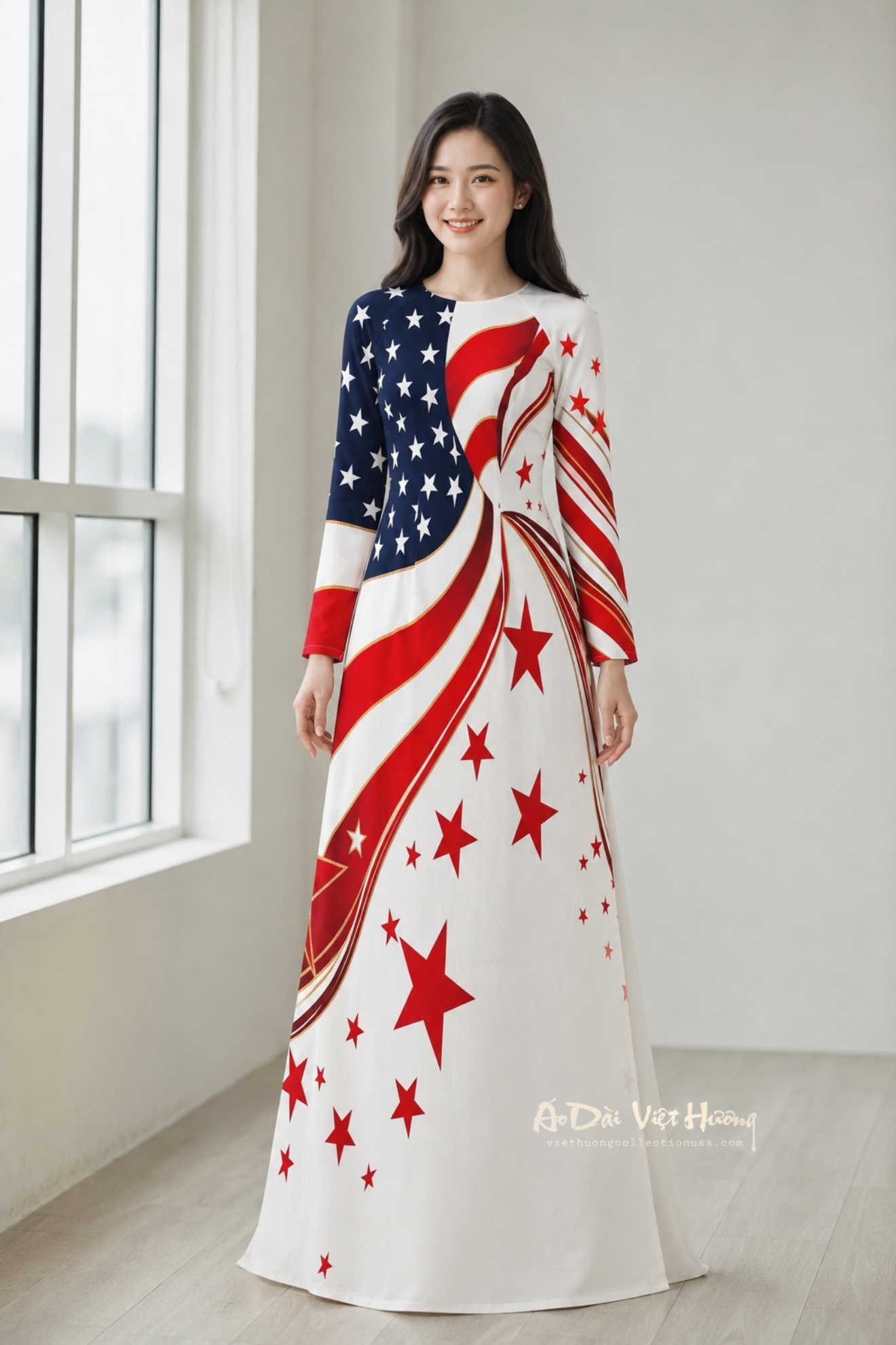 A76 - Áo Dài Lụa Tiêu Giao In | Áo Only