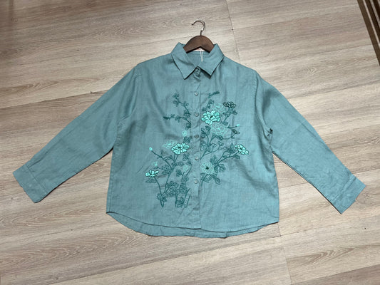 L76->79 - Áo Sơ Mi Linen Thêu Hoa
