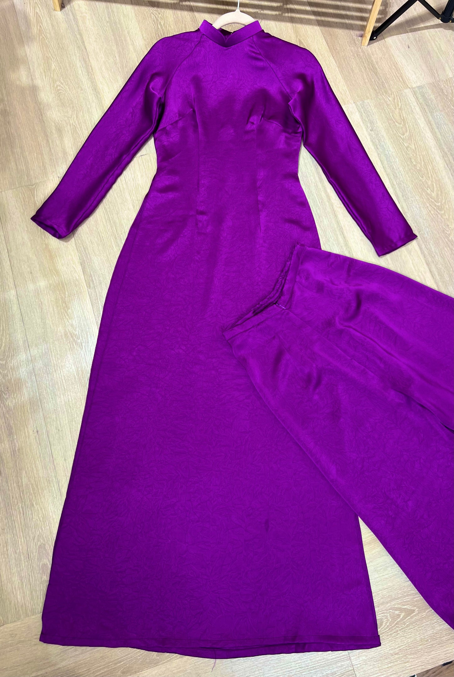 A43 - Set Áo Dài lụa Tiêu Giao Tím (Cổ 2cm)