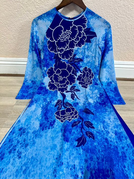 A67 - Áo Dài Chiffon 4 Tà Blue