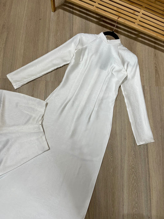 A04 - Set Áo Dài Lụa Tiêu Giao Trắng Kem (kèm quần Tiêu Giao)