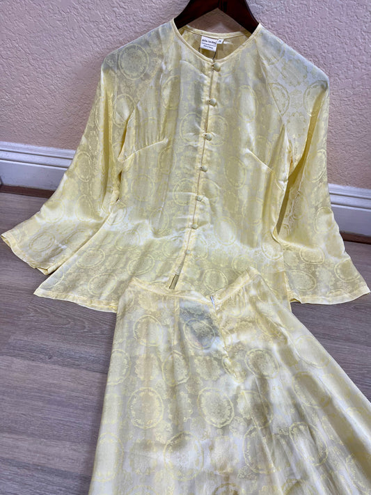 B6 - Set Áo Bà Ba Gấm Light Yellow | Kèm Quần
