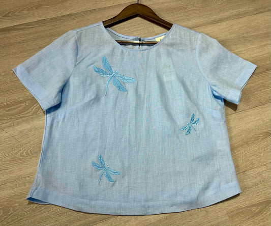 L27/28 - Áo Linen Tưng Pre Thêu Chuồn Chuồn