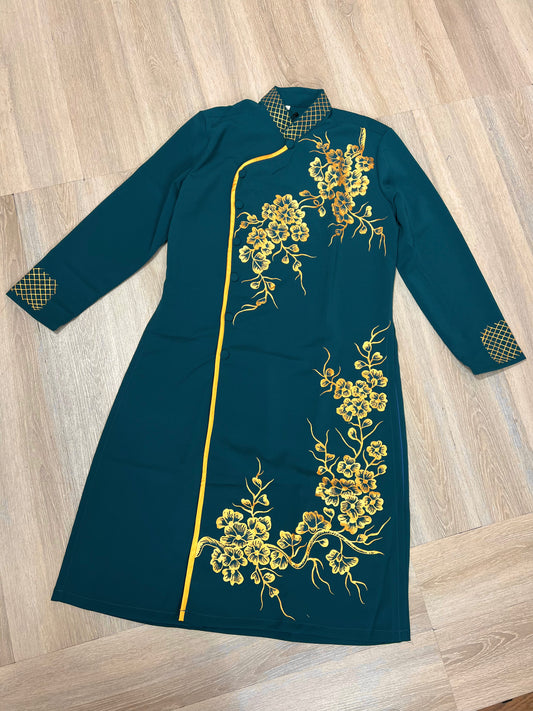 A86 - Men’s Áo Dài Vẽ Tay Blue Teal