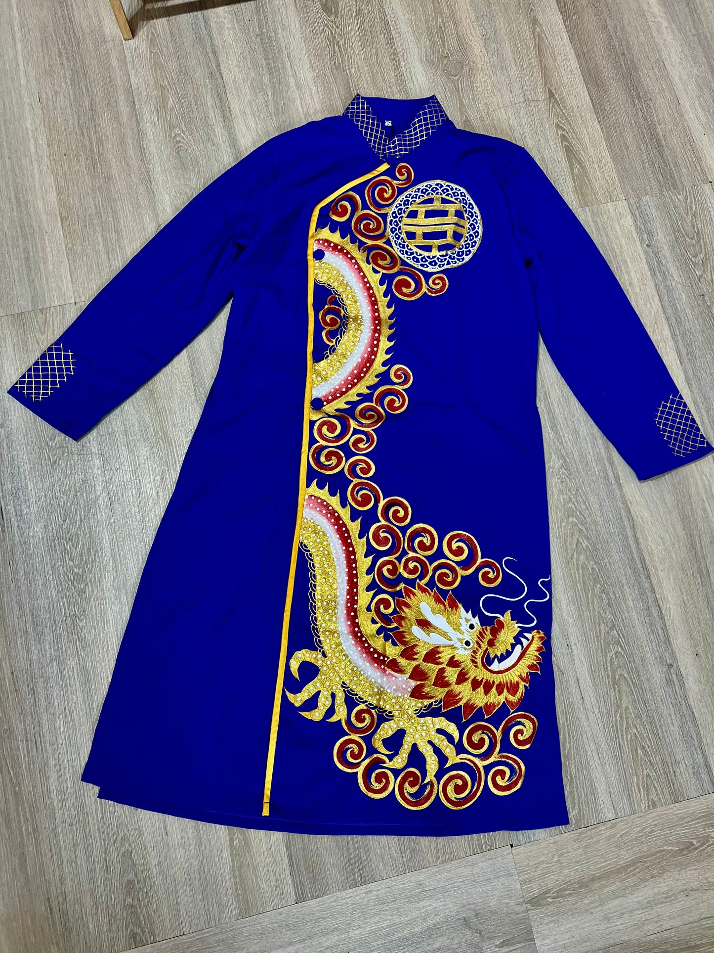 A95 - Men’s Áo Dài Vẽ Tay Cobalt Blue