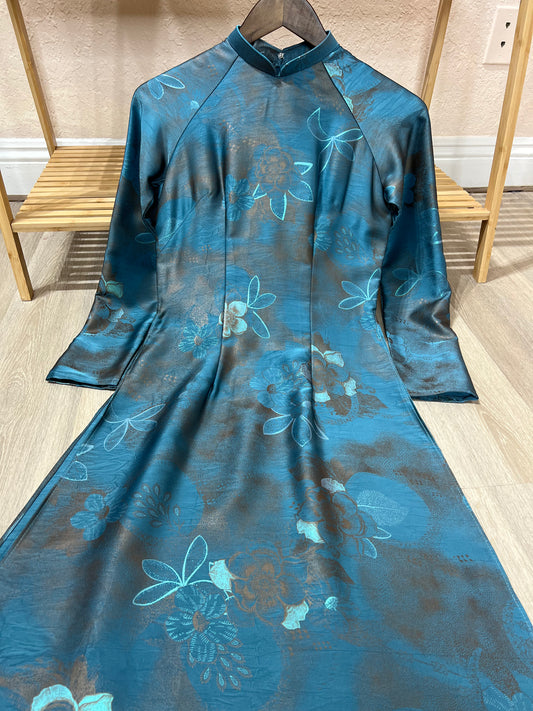 A60 - Áo Dài Lụa Tiêu Giao Blue Teal