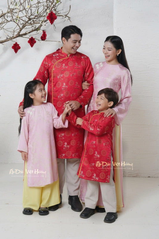 D17 - Men’s Áo Dài Gấm Ngựa Đỏ/Gold