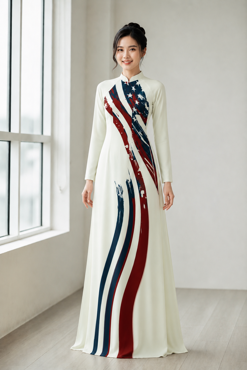 A61 - Áo Dài Chiffon 4 Tà In Off-White | Áo Only