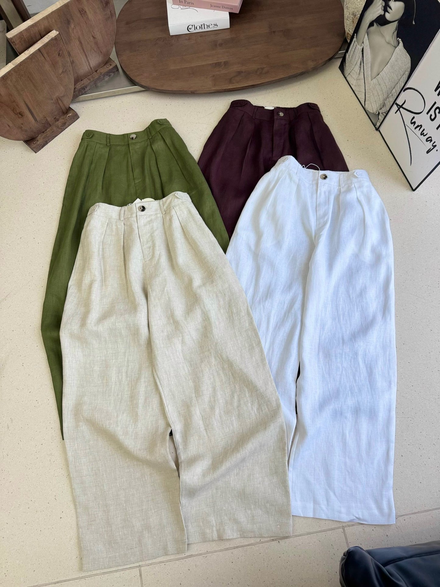 L67->69 - Double Pleated Wide-Leg Linen Trousers | Premium Heavyweight Linen