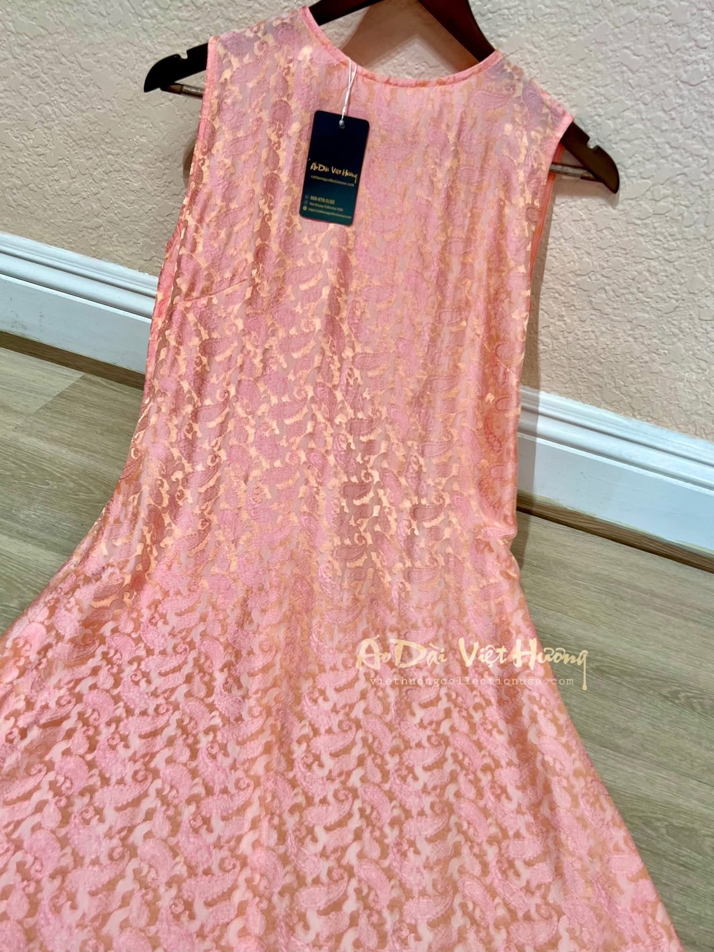 D4 - Long Dress Nha Xá Silk Coral