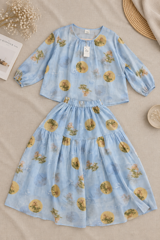 L05/06 - 100% Linen Tơ Set Váy. Final sale (no return/exchange).