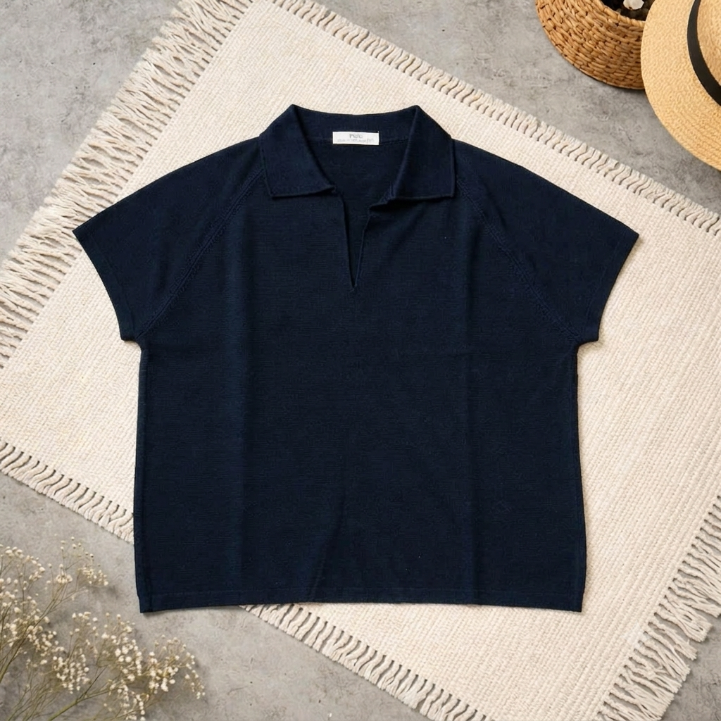 L03 - Áo Dệt Kim cổ V Navy Blue