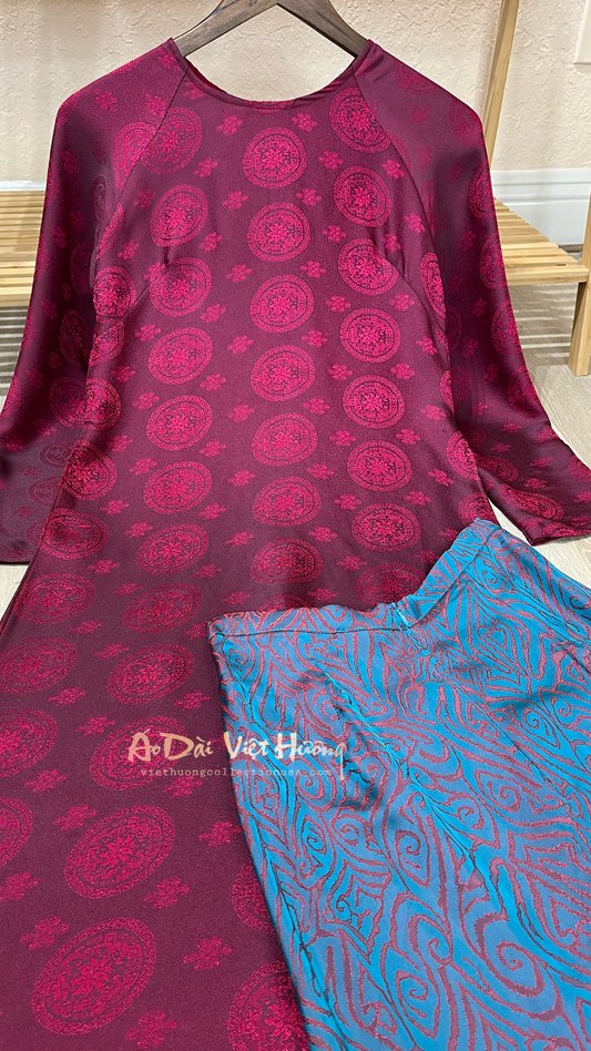 A66 - Set Áo Dài Suông Gấm Tằm Phúc An (kèm quần xanh)
