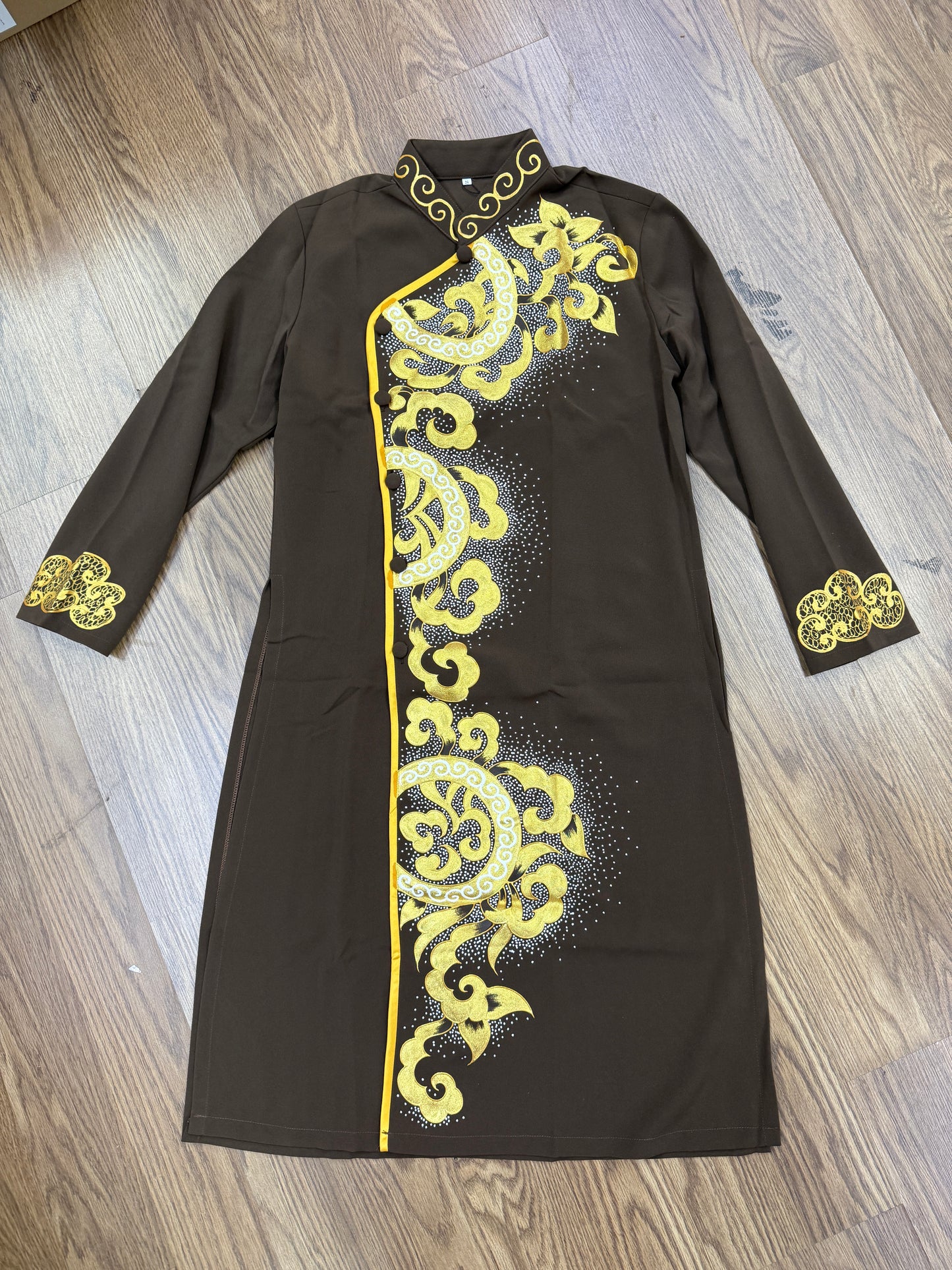 A94 - Men’s Áo Dài Vẽ Tay Olive Brown