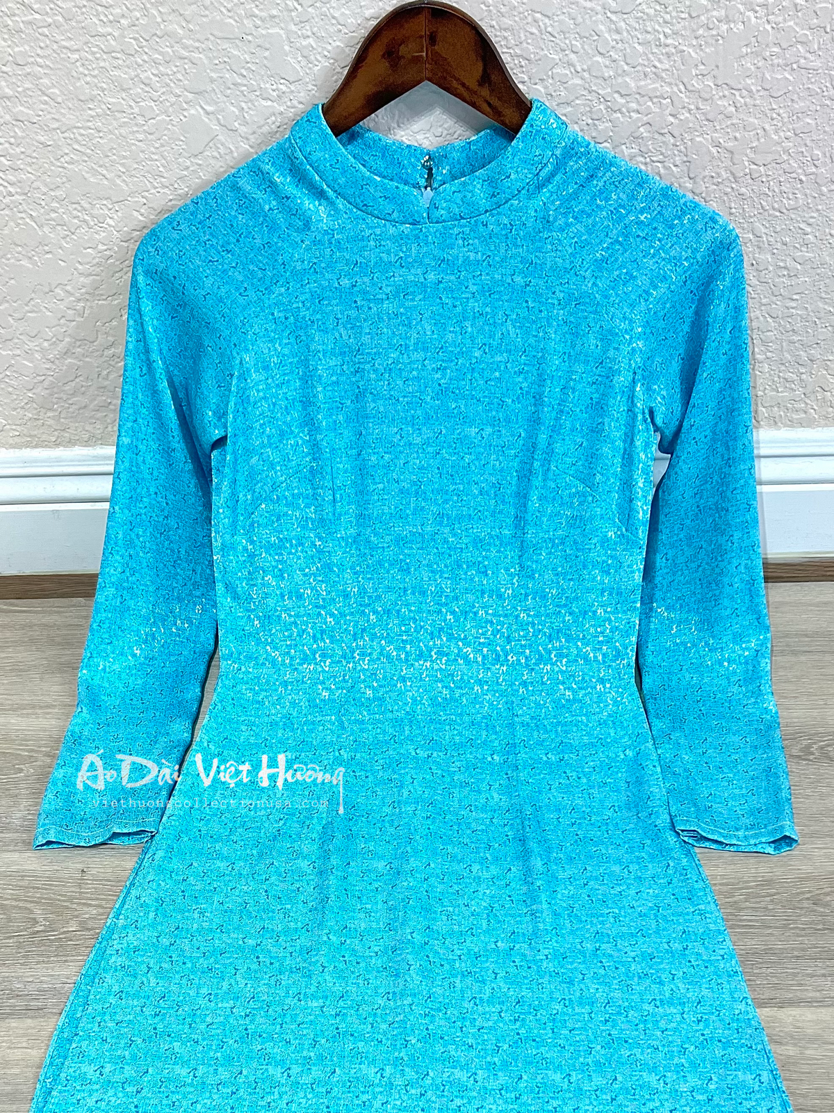 A44 - Áo Dài Thái Tuấn Gấm Dệt Blue | Áo Only