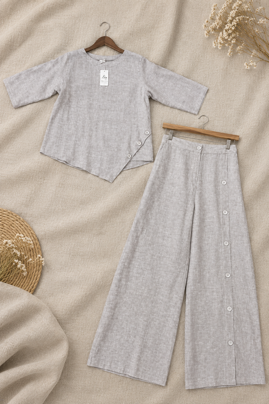 L60->64 - Set Linen Châu Âu | Kèm quần phối nút