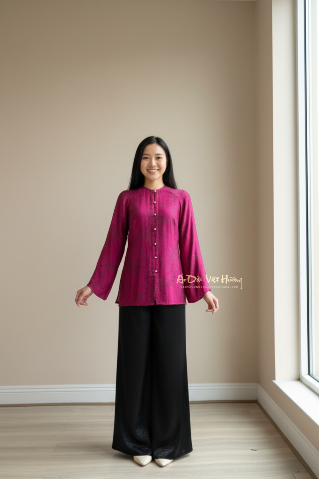 B01 - Áo Bà Ba Gấm Hai Da Tím Cẩm