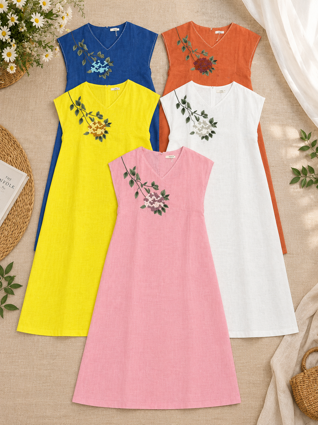 L164->170 - Linen Dress Thêu Hoa