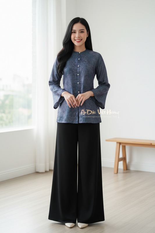 B09 - Áo Bà Ba Tencel Mộc Lan Xanh Ánh Hồng