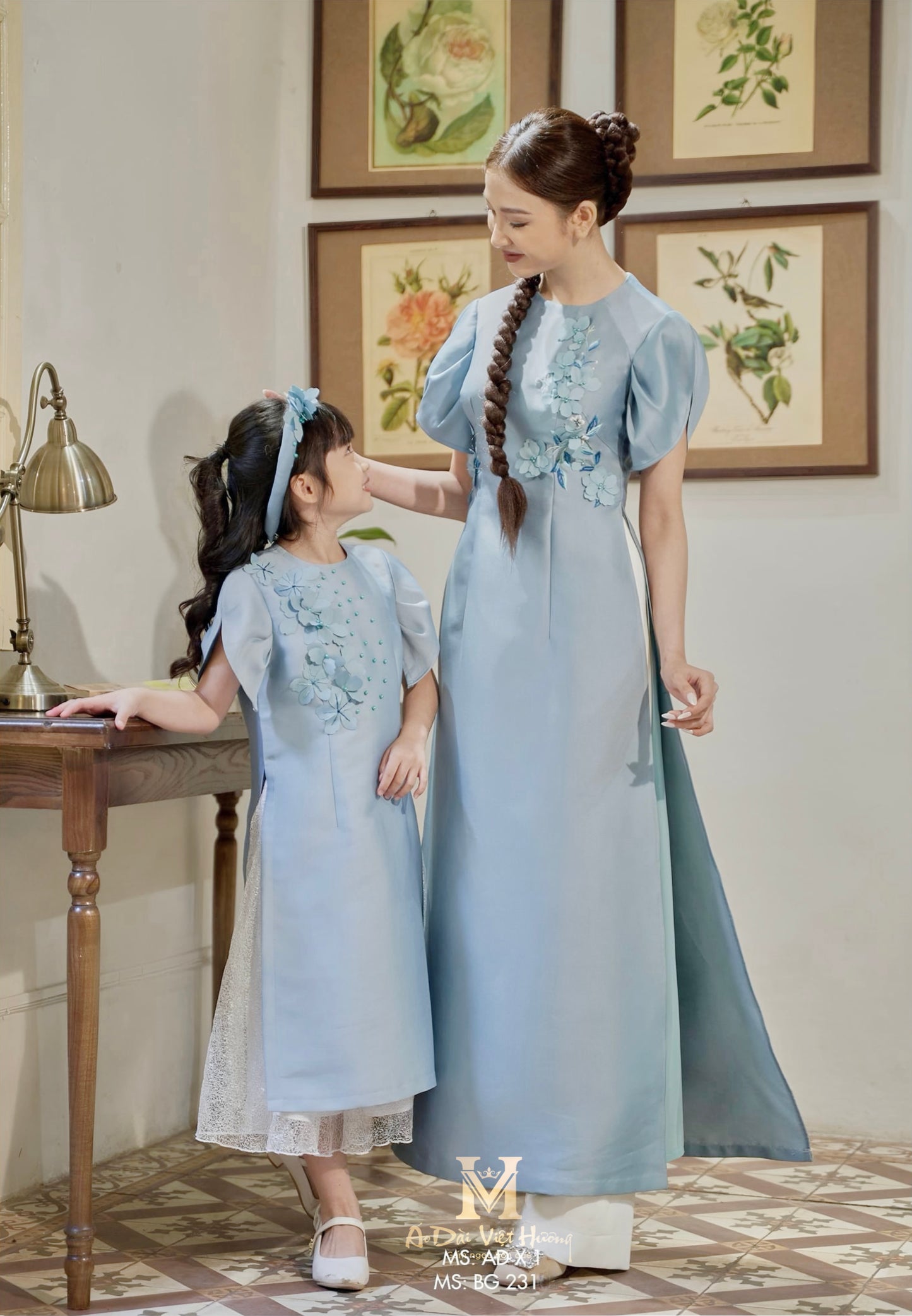 763 - Girl’s Áo Dài Thanh Vân Light Blue - kèm váy (Family Ao Dai). Final sale (no return/exchange)
