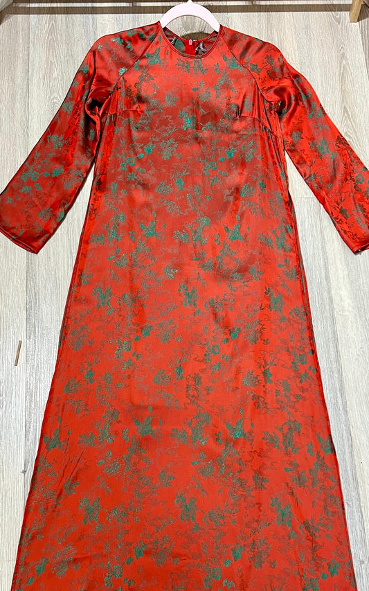 A146 - Áo Dài Suông Gấm Orange/Green | Áo Only