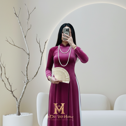 A51 - Áo Dài Nhung The Thun Purple Pink