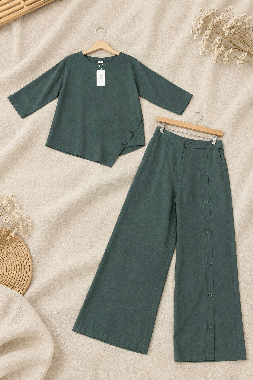 L60->64 - Set Linen Châu Âu | Kèm quần phối nút